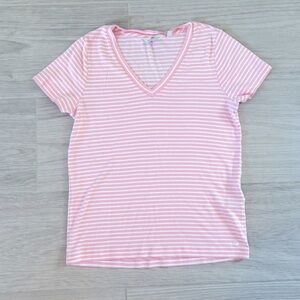 Vineyard Vines Pink/White Striped V Neck Top
